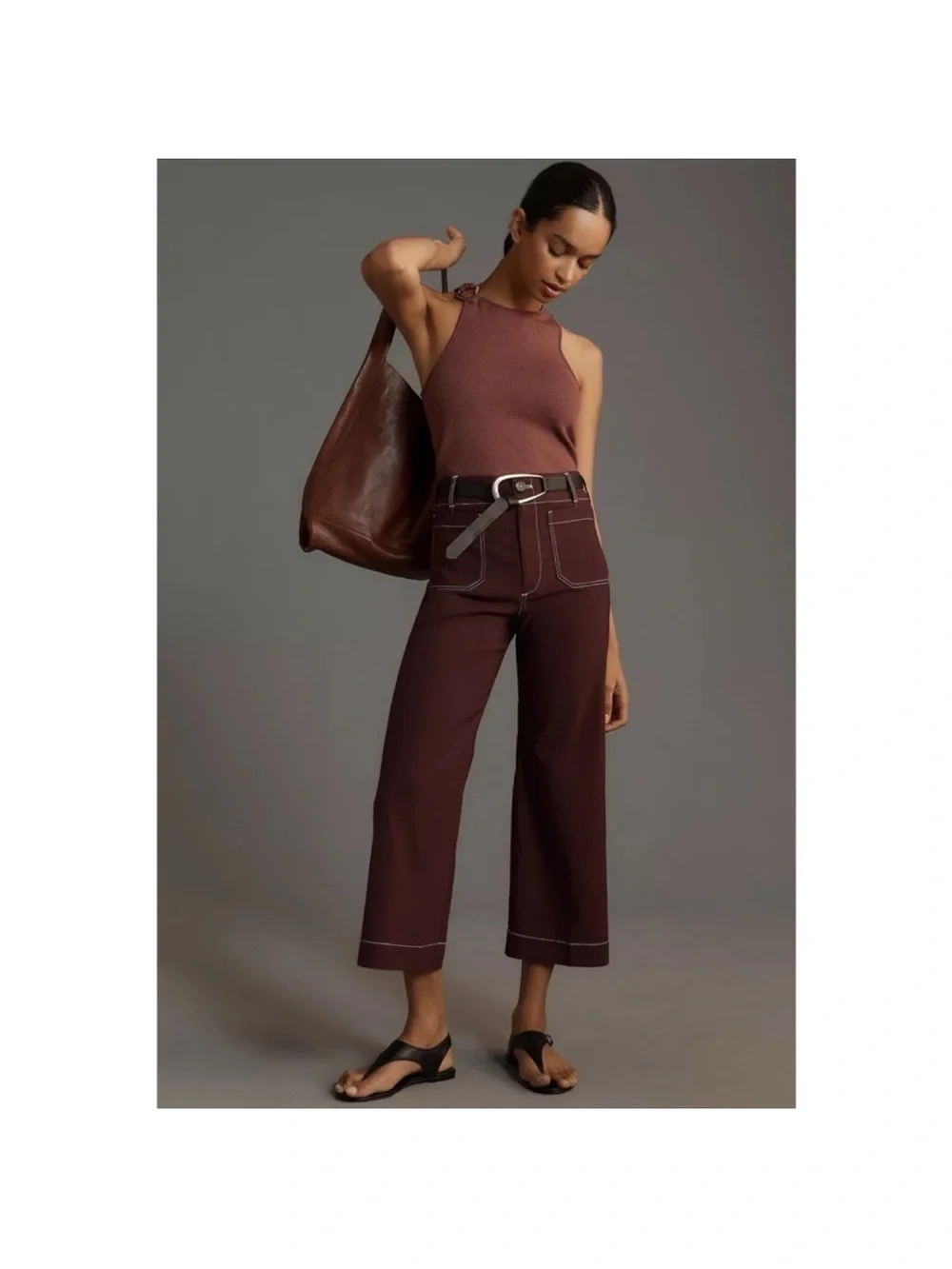 NWT Anthropologie The Colette Linen Wide-Leg Pants Contrast Brown Purple 31P - Picture 10 of 12